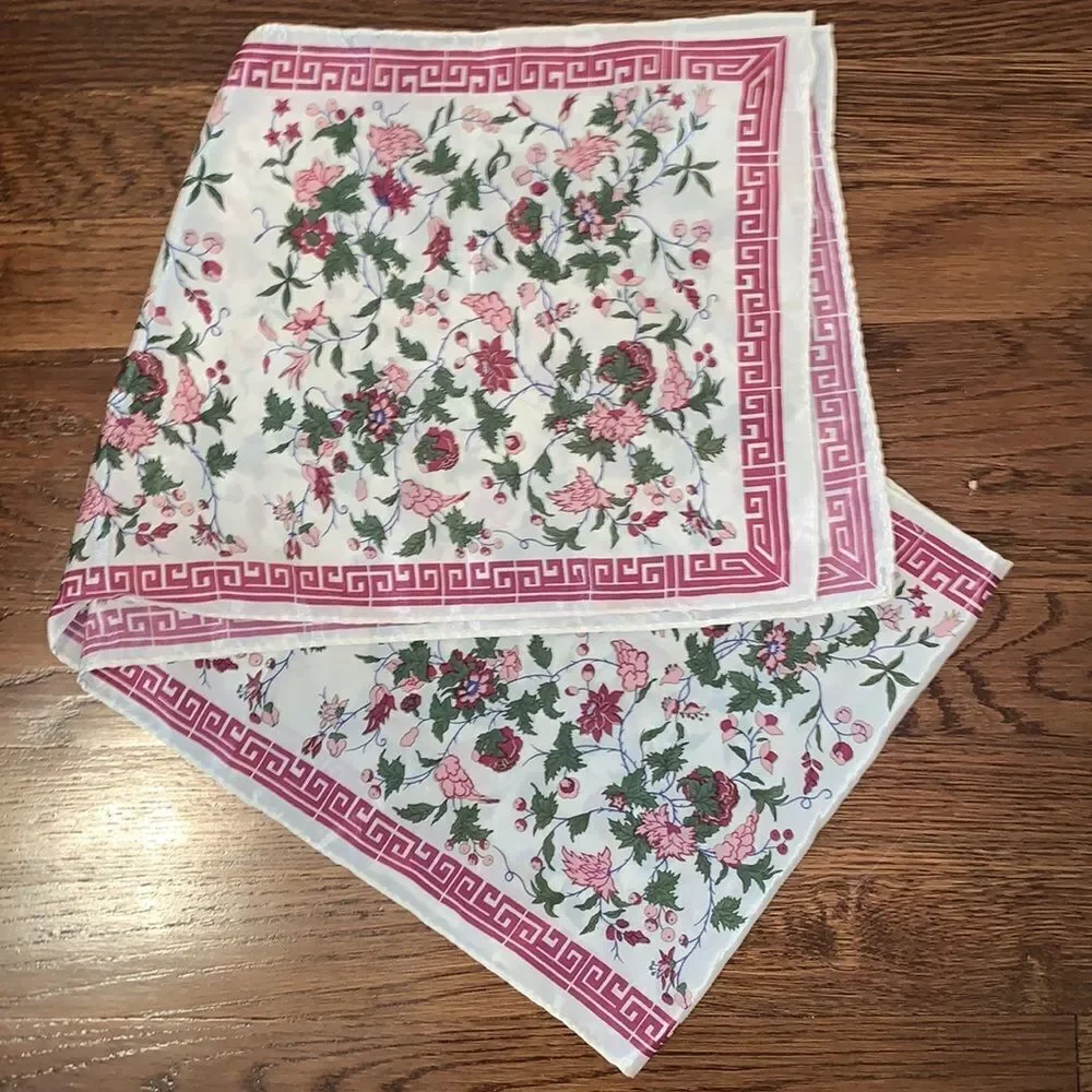 ‎Pink & green floral polyester scarf